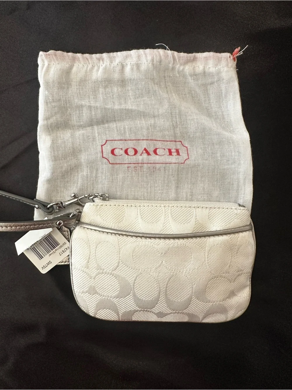 COACH Cream Signature Wristlet with Silver Trim - Picture 1 of 10